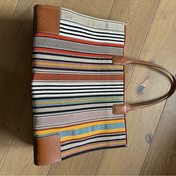 Tory Burch Ella Webbing Pathchwork Tote - Picture 2 of 8
